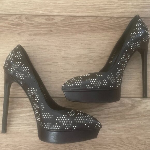 Saint Laurent Black Leather Studded Platform Stilettos FR/EU Size 36.5 or US 6.5 - Picture 6 of 9